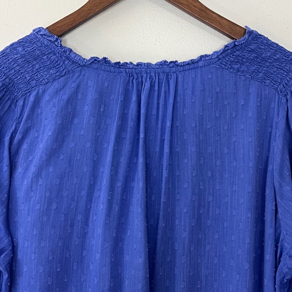 Talbots 2X Plus Blue Textured Smocked Blouse Cotton Viscose Coastal Swiss Dot - Picture 11 of 12